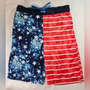 Cat & Jack Boys Red White & Blue American Flag Swim Trunks W/ Tie Waist Size XL